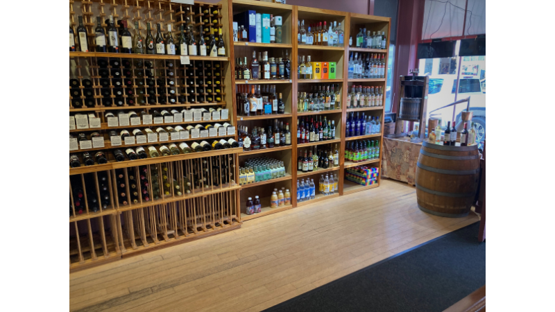 A selection of wine and liquor at Glass Half Full in Provincetown, MA.