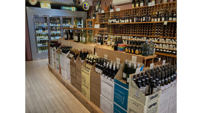 Wine and beer selection at Glass Half Full in Provincetown, MA>